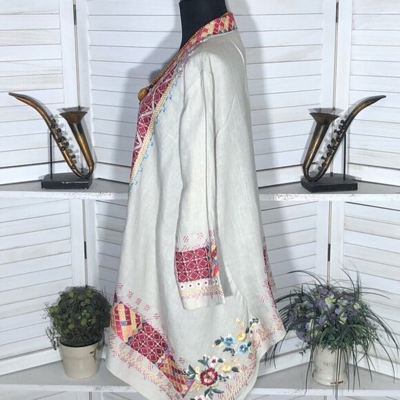Johnny Was Kimono Cardigan Embroidered Boho Aztec Linen Multicolor Medium - Picture 4 of 14